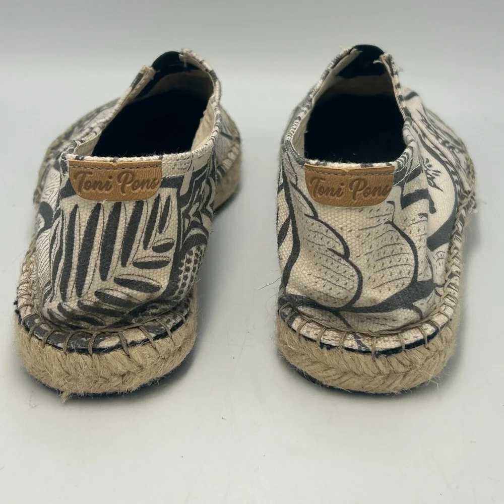 Toni Pons Black White Canvas Espadrilles Slip On Shoes Womens 40 US 9 Vegan Flat